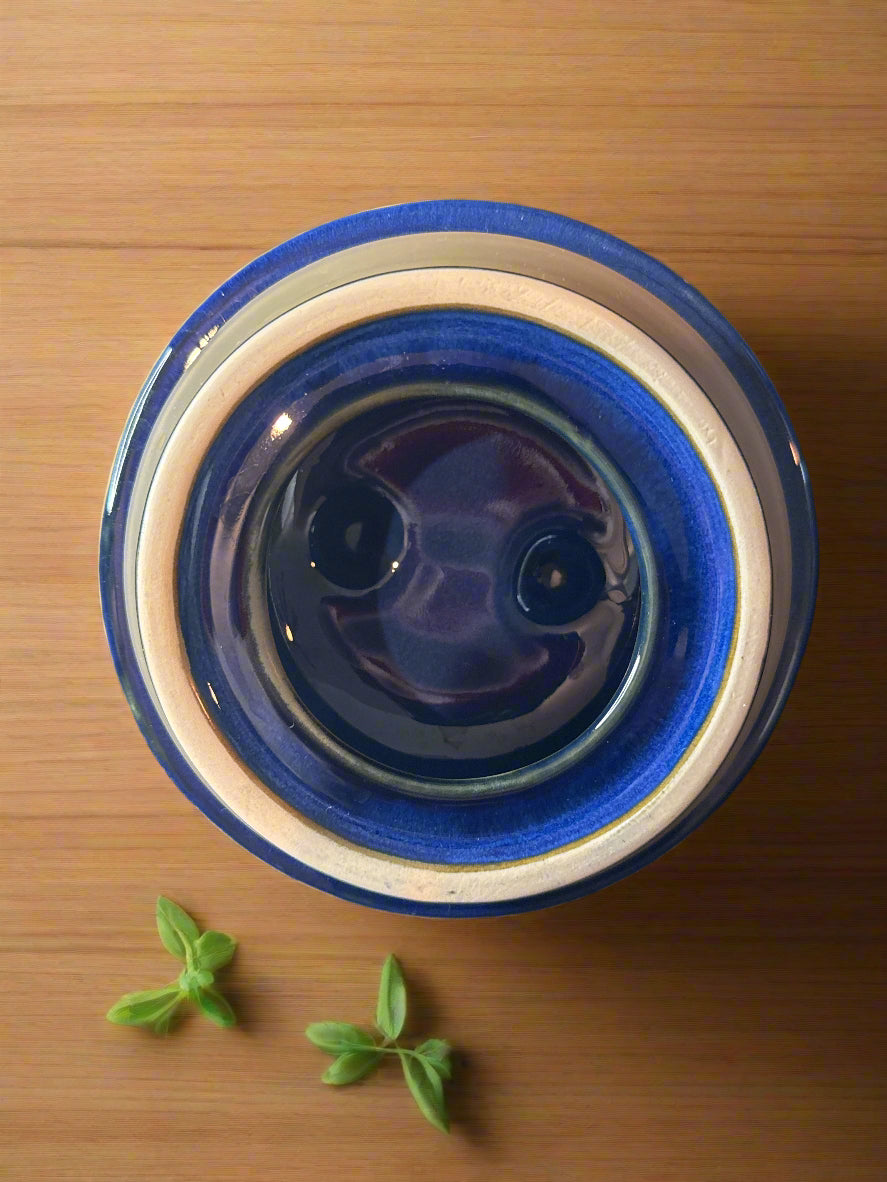 Blue Stoneware Canister w/ Lid 9" Tall Excellent Condition, No Chips or Cracks