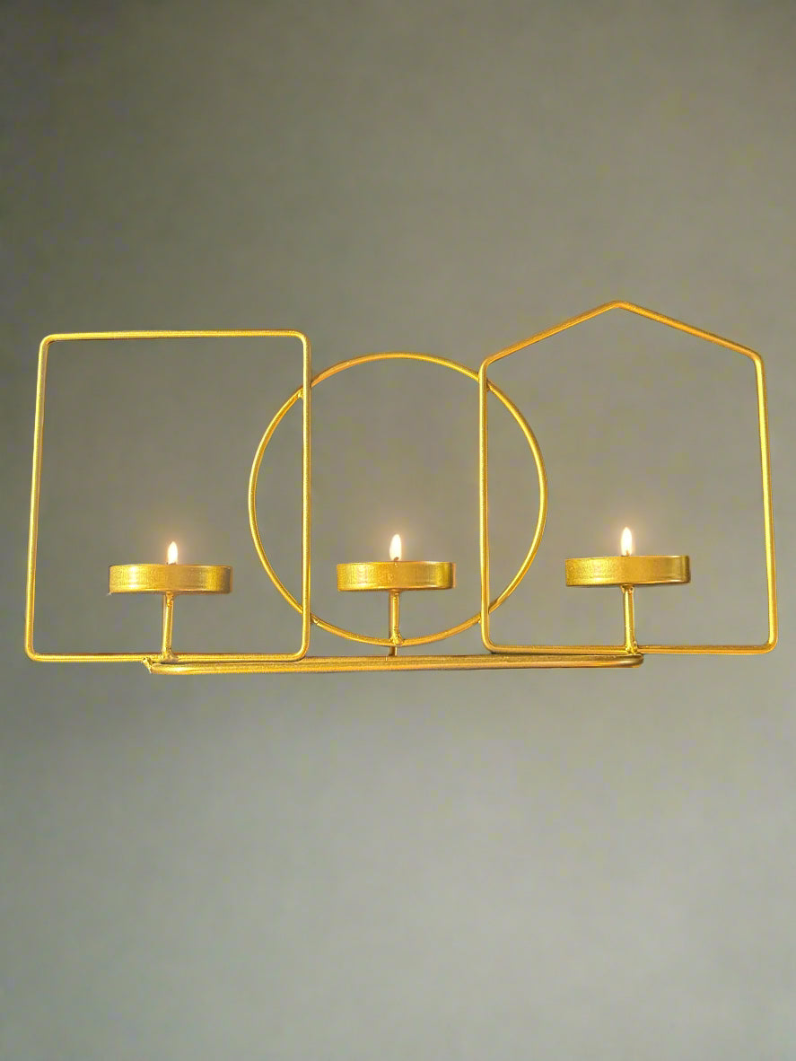 True Living Gold Metal Candle Holder Holds 3 Candles 2" Base Each