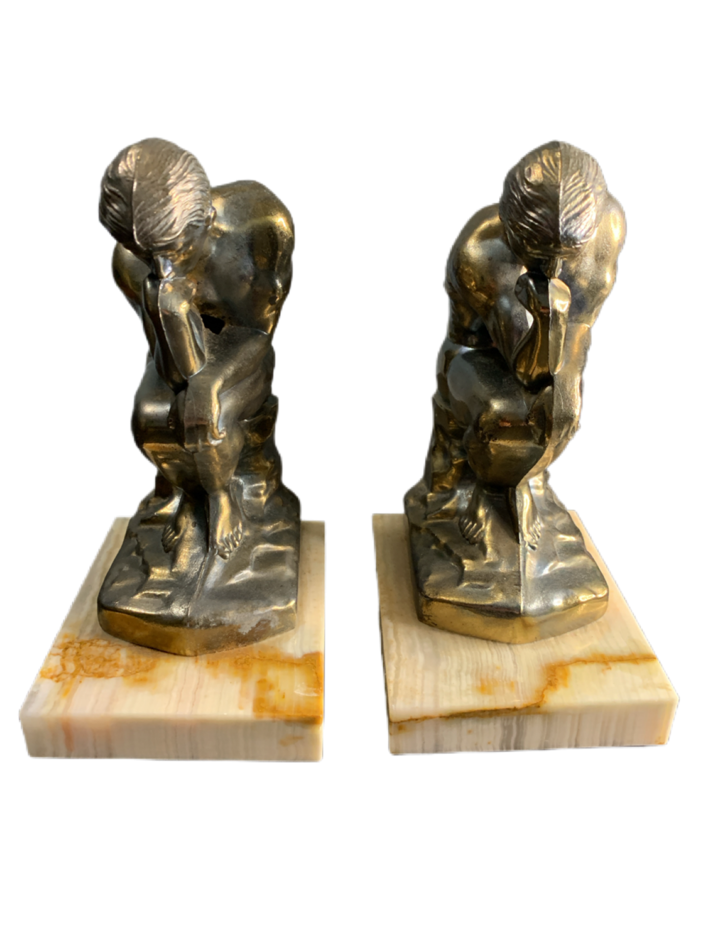Antique 1928 Bronze Thinking Man Bookends Mint Condition