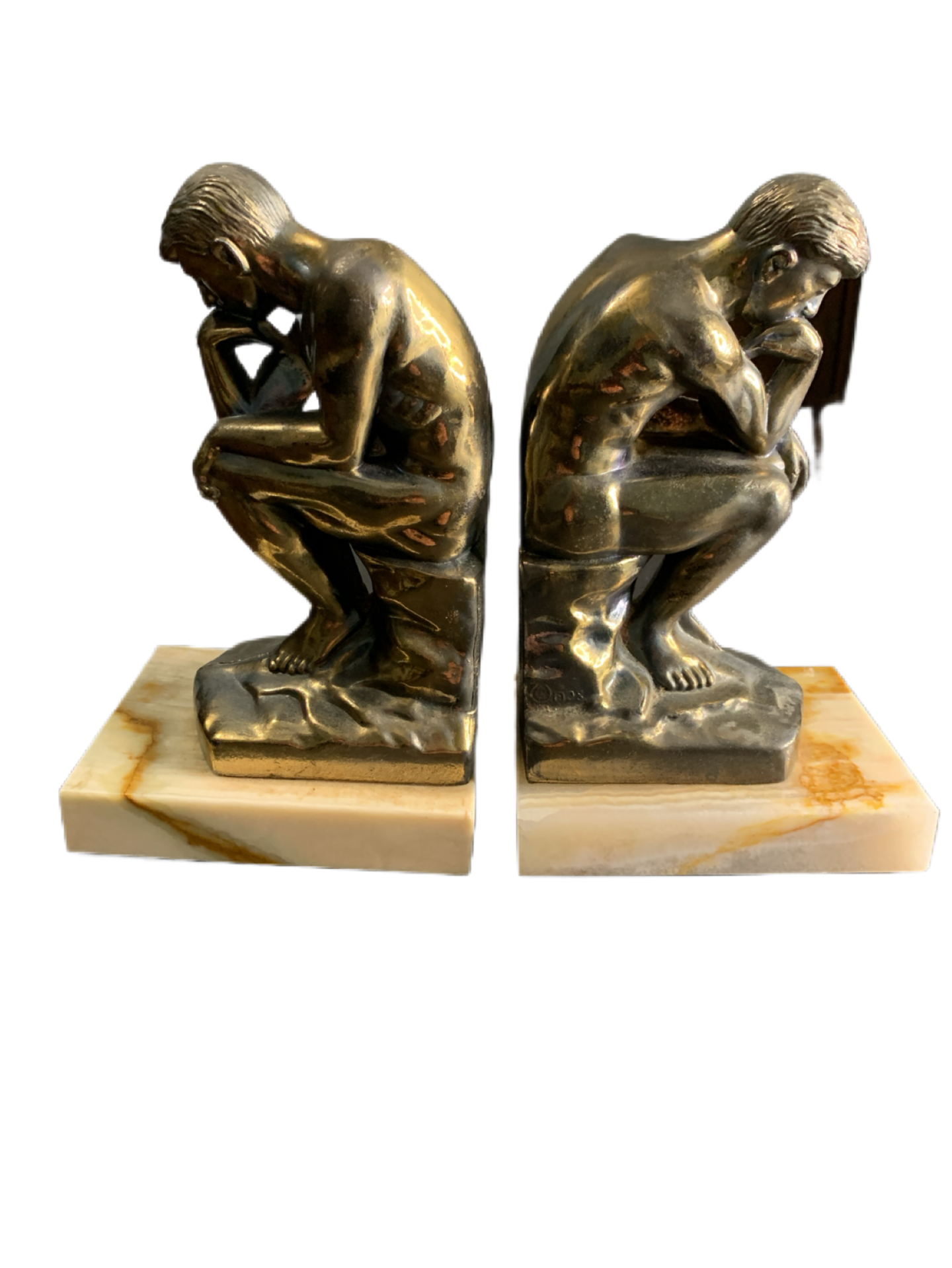 Antique 1928 Bronze Thinking Man Bookends Mint Condition