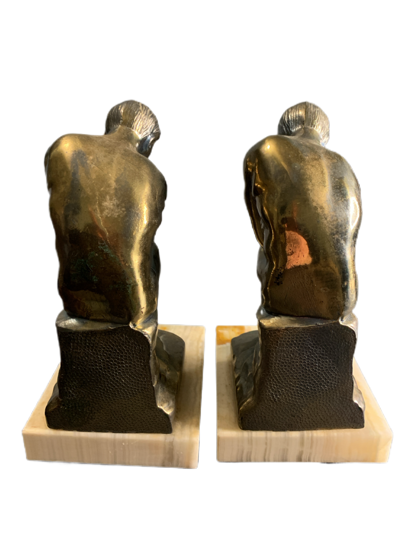 Antique 1928 Bronze Thinking Man Bookends Mint Condition