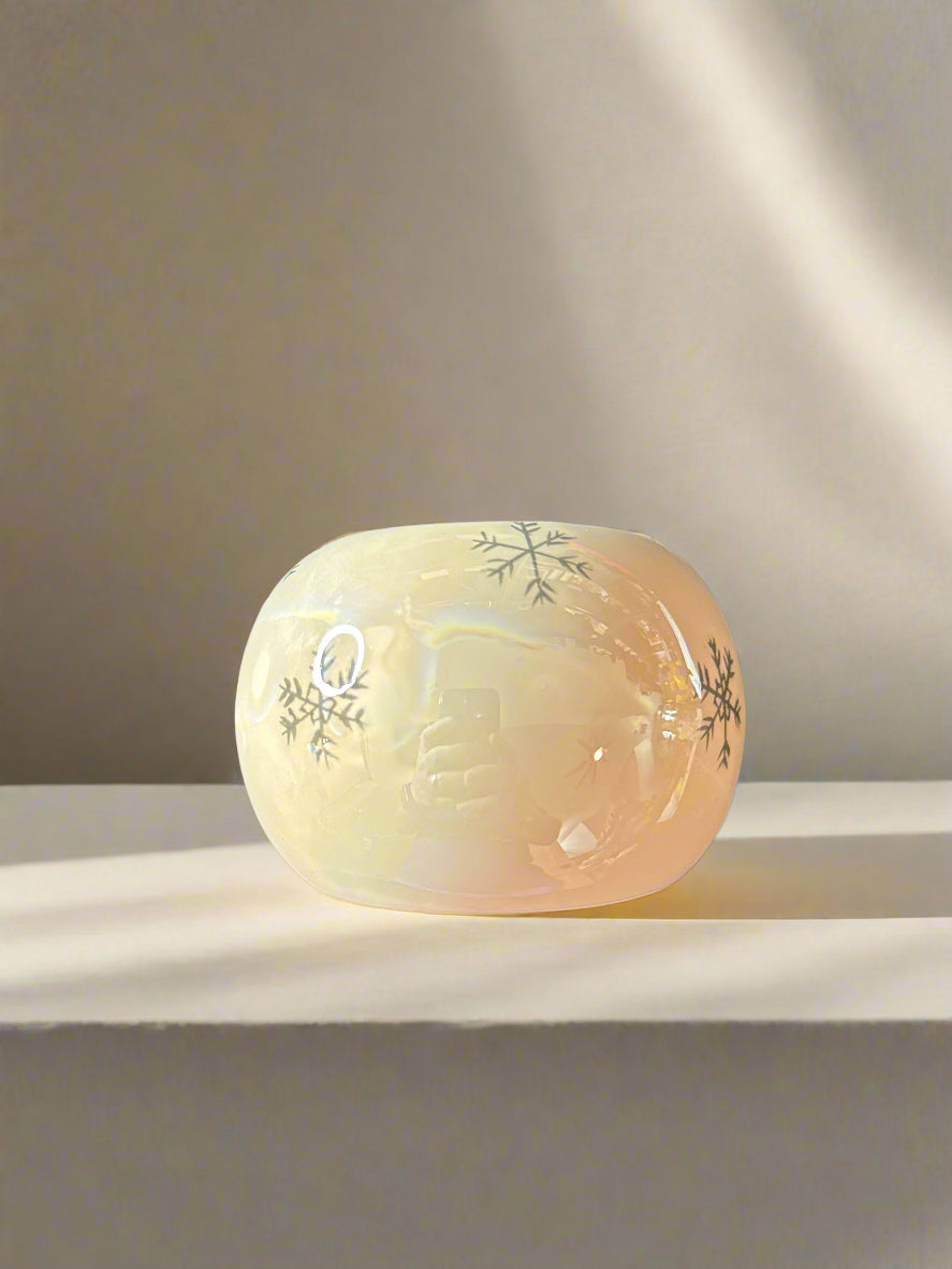 Snowflake Iridescent Candle Holder White 2.5" Tall x 3.5" Wide