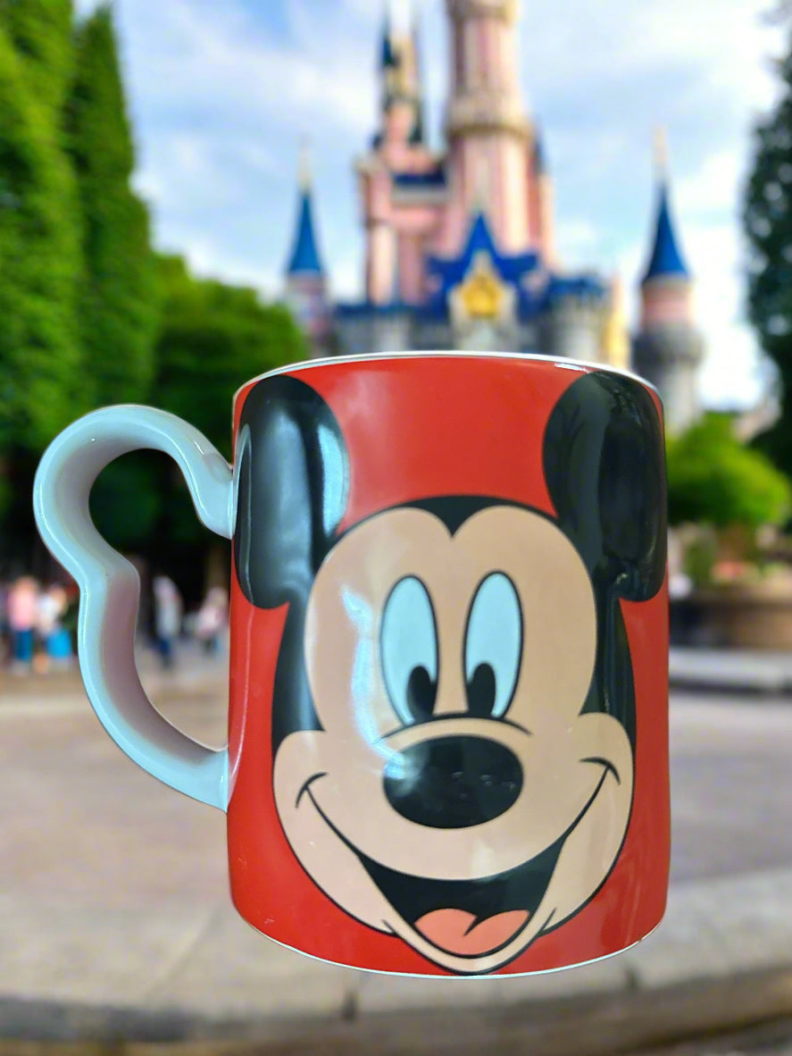 Disney Mickey Mouse Signature Red 3D Coffee Cup Mug Silhouette Ear Handle 3.75" Tall