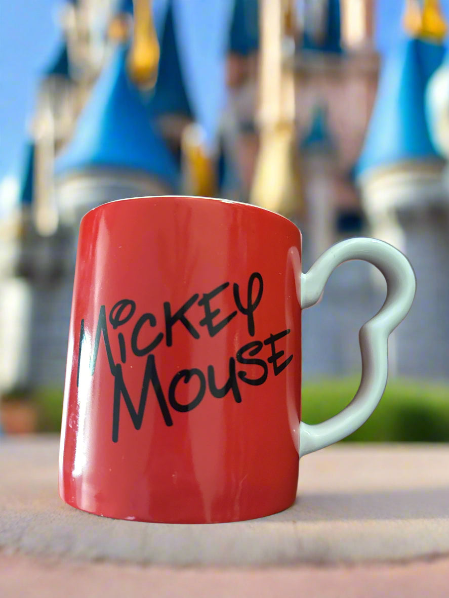 Disney Mickey Mouse Signature Red 3D Coffee Cup Mug Silhouette Ear Handle 3.75" Tall