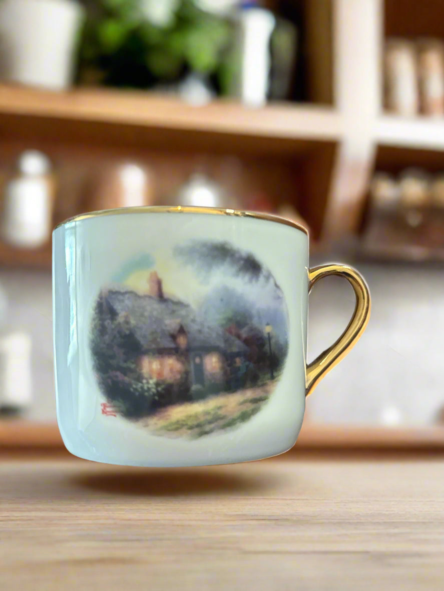 Thomas Kinkade Painter of Light Moonlight Cottage Coffee Cup Mug 3" Tall