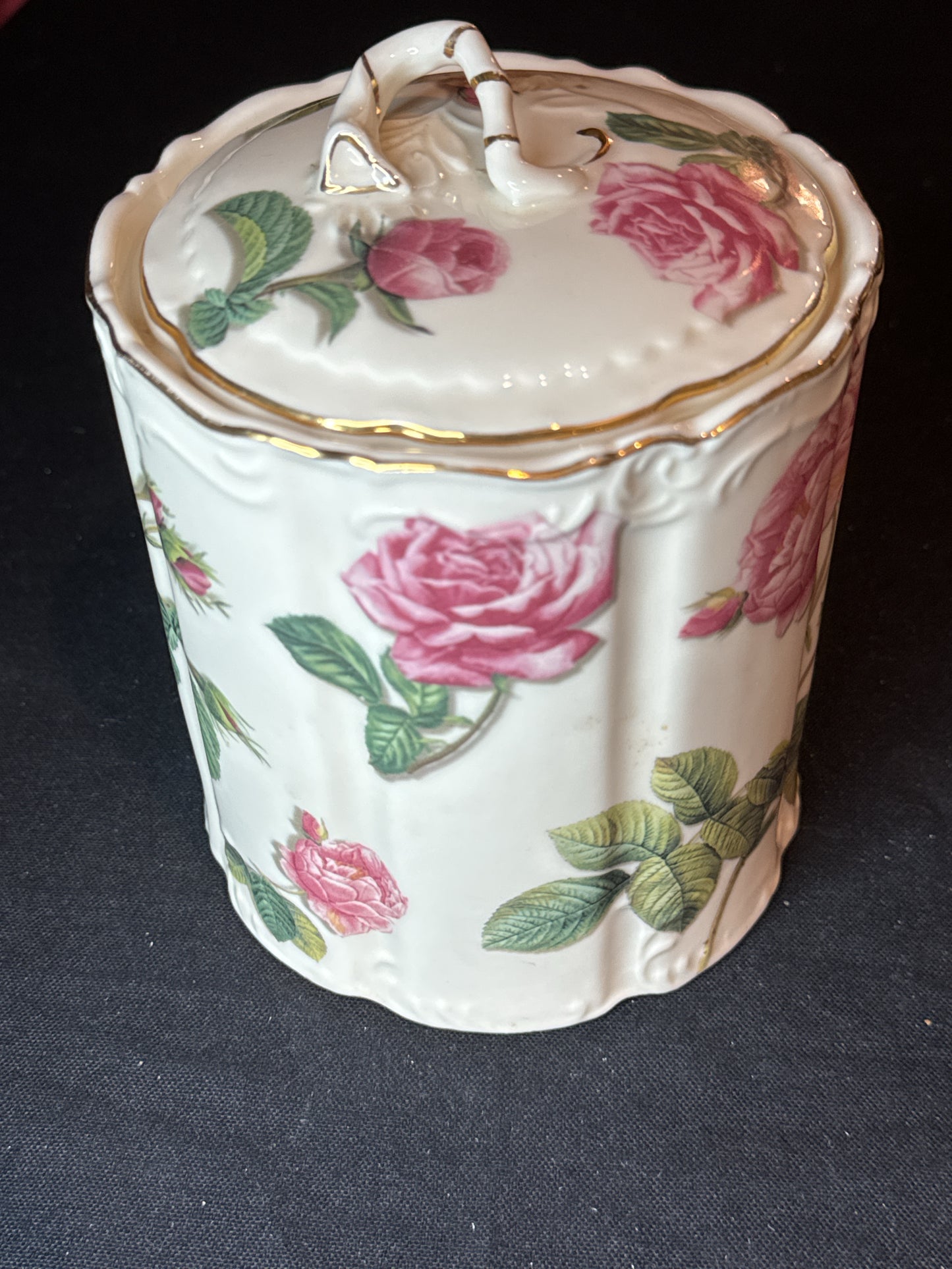 Burton & Burton Storage Jar w/ Lid 6.5" Tall w/ Gold Trim Clean Piece Excellent condition
