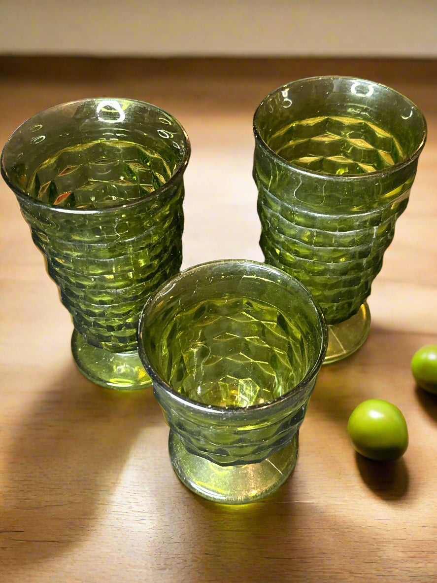 3 Piece Colony Whitehall Green Cube (2) Iced Tea 6" and (1) Juice Glass 4.25"