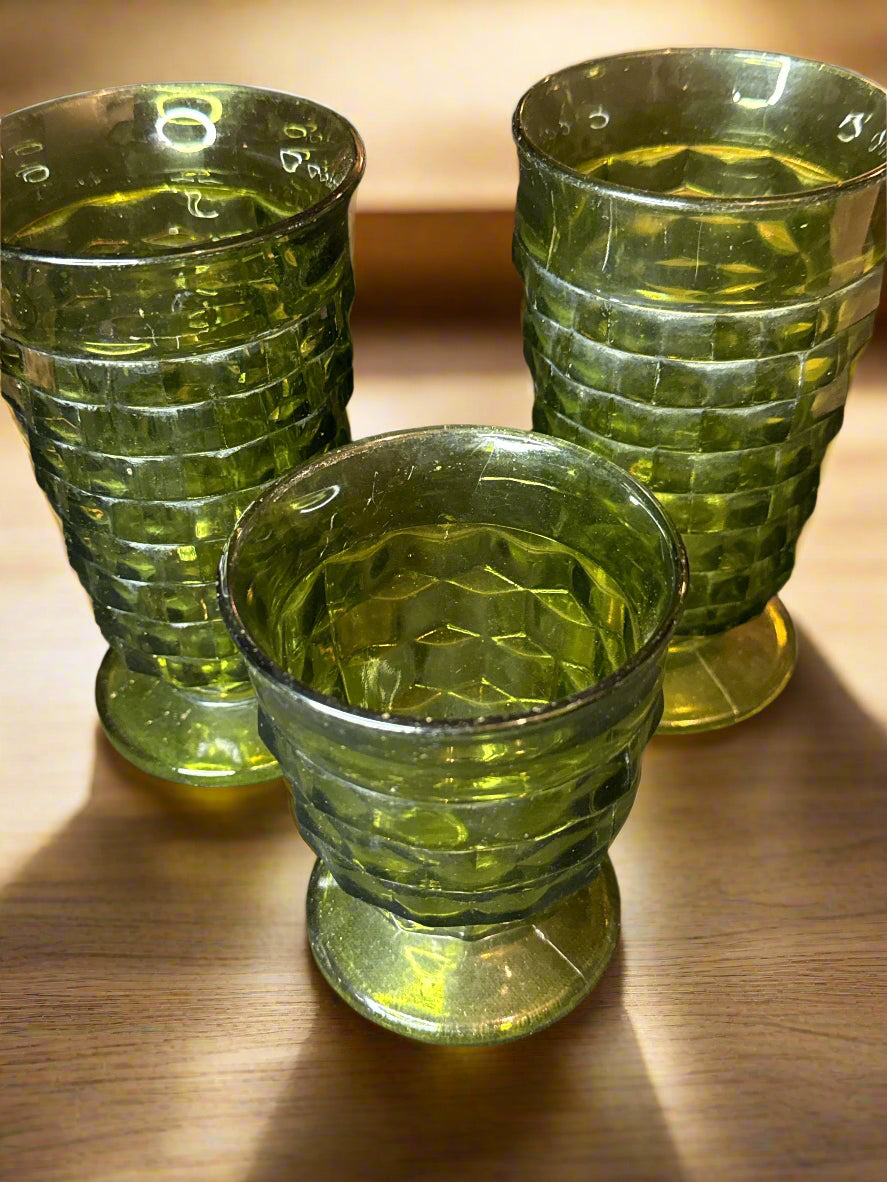 3 Piece Colony Whitehall Green Cube (2) Iced Tea 6" and (1) Juice Glass 4.25"