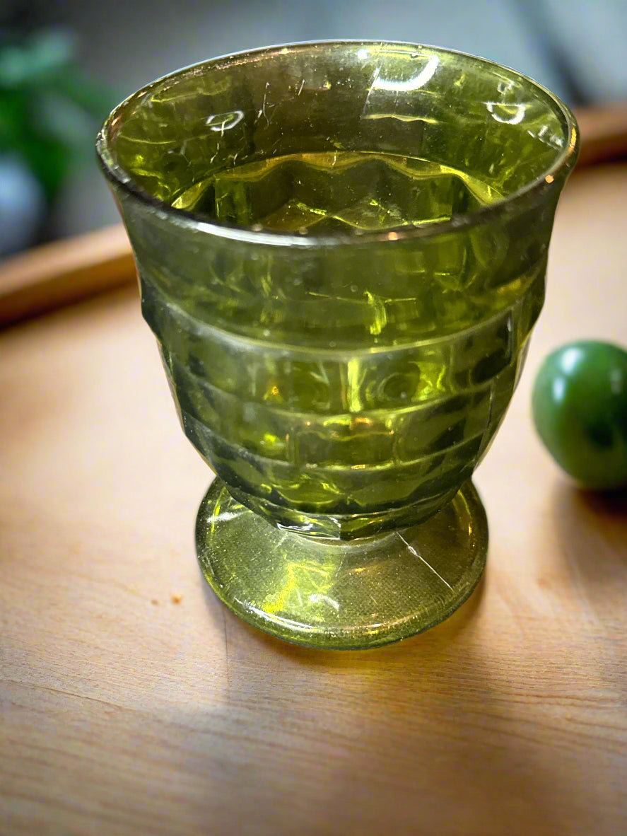 3 Piece Colony Whitehall Green Cube (2) Iced Tea 6" and (1) Juice Glass 4.25"