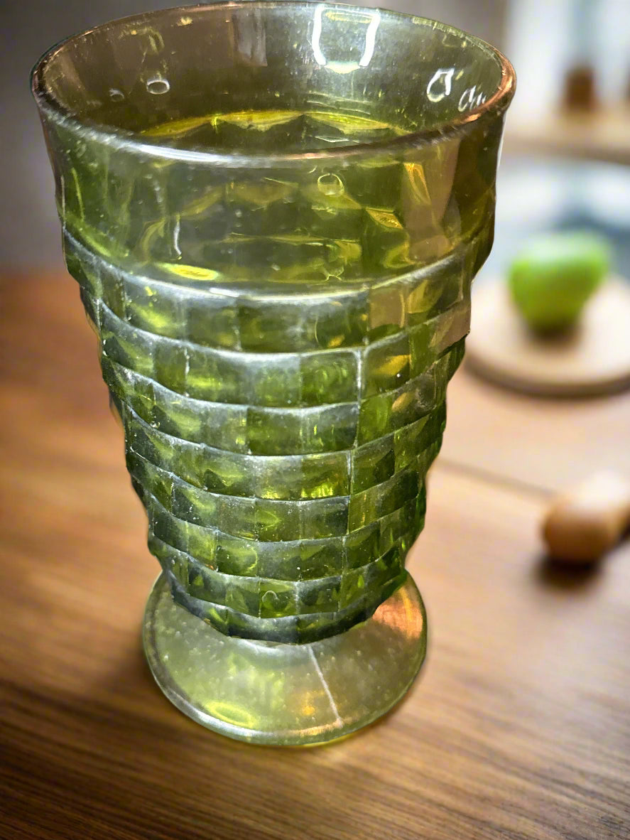 3 Piece Colony Whitehall Green Cube (2) Iced Tea 6" and (1) Juice Glass 4.25"