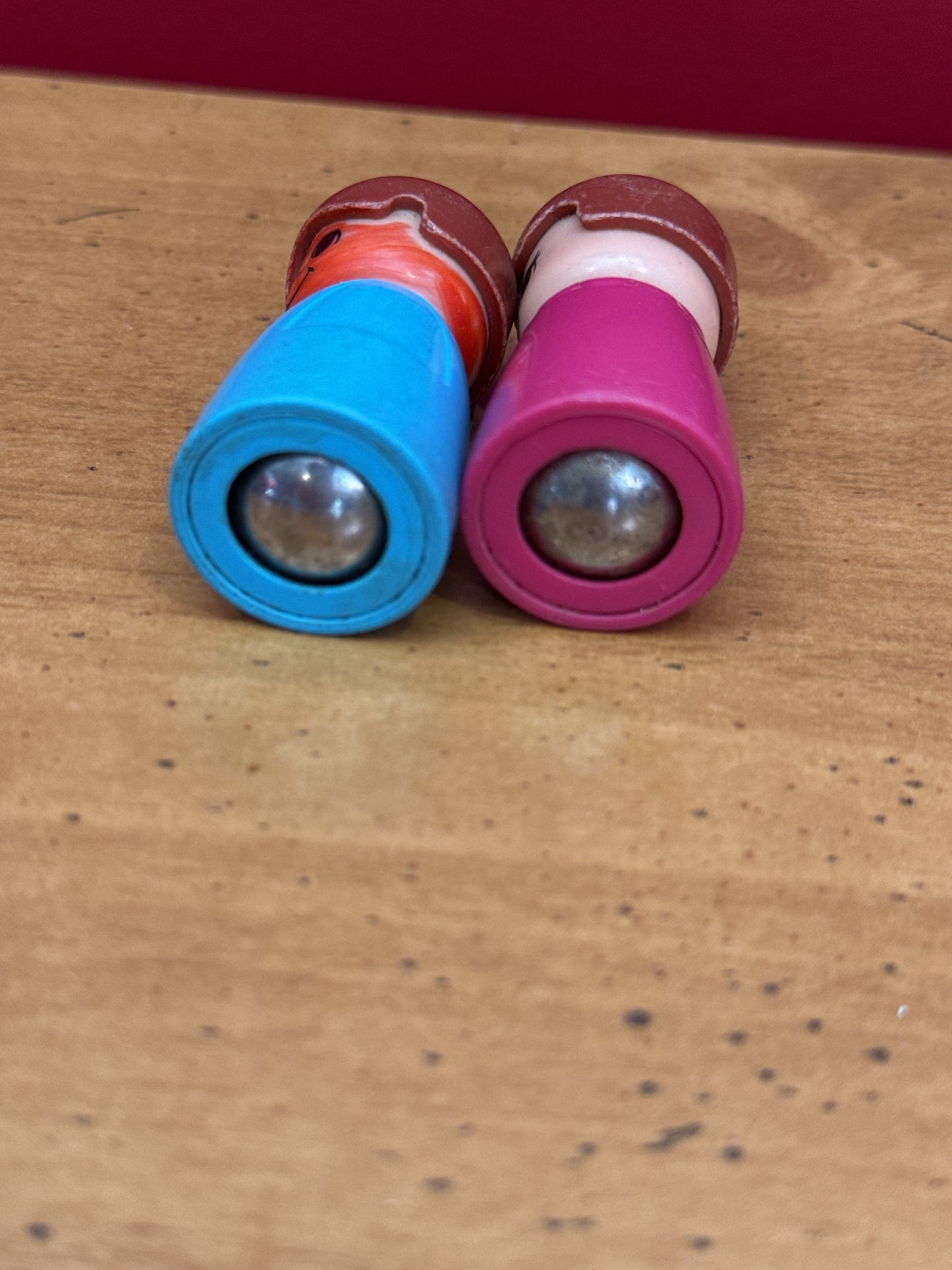 Pair of Vintage Tomy Playrail Girl & Boy Little People Figures Rolling