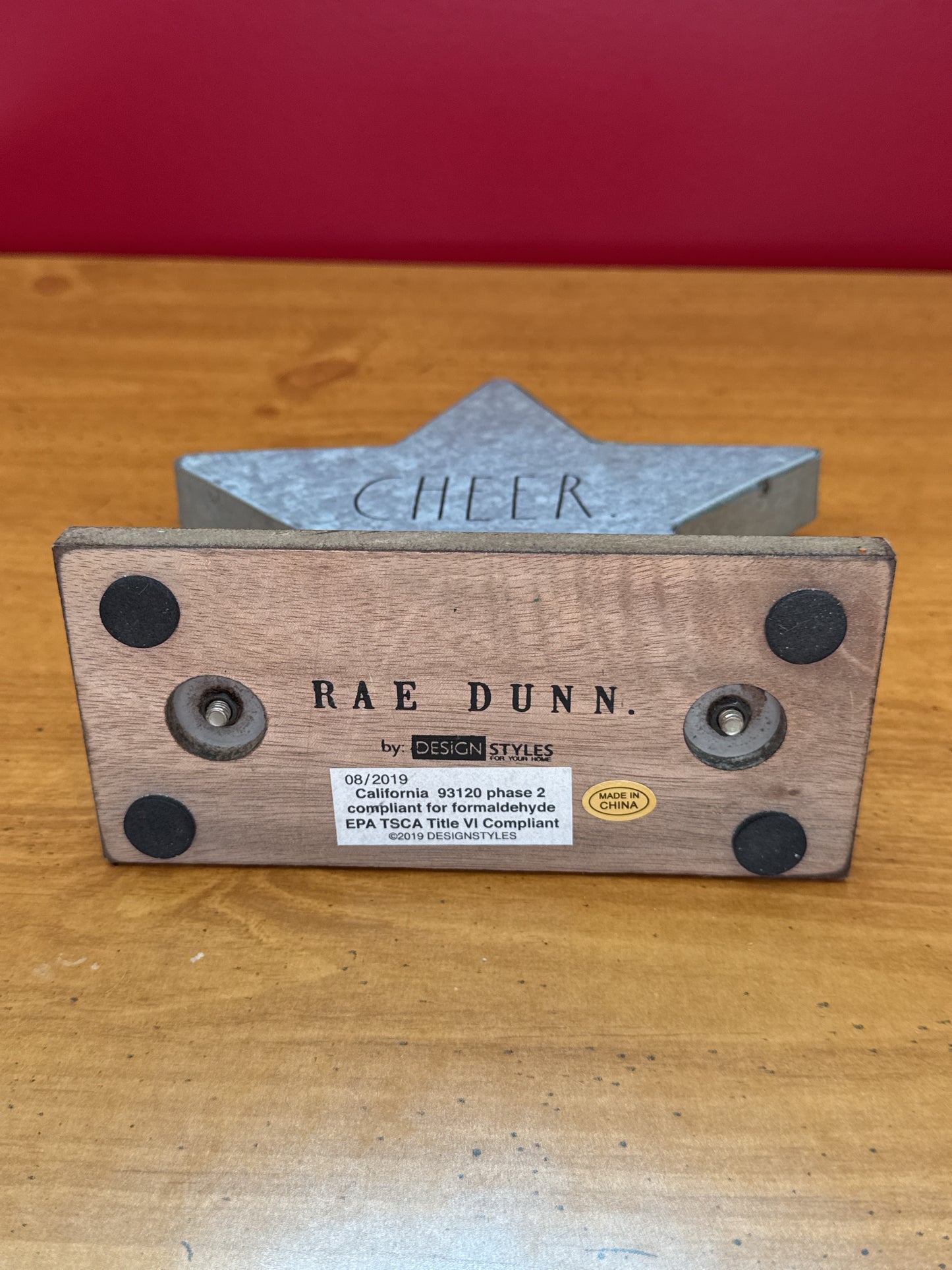Rae Dunn Magenta Galvanized Metal Table Top Signs Cheer Star Sign 8" Tall