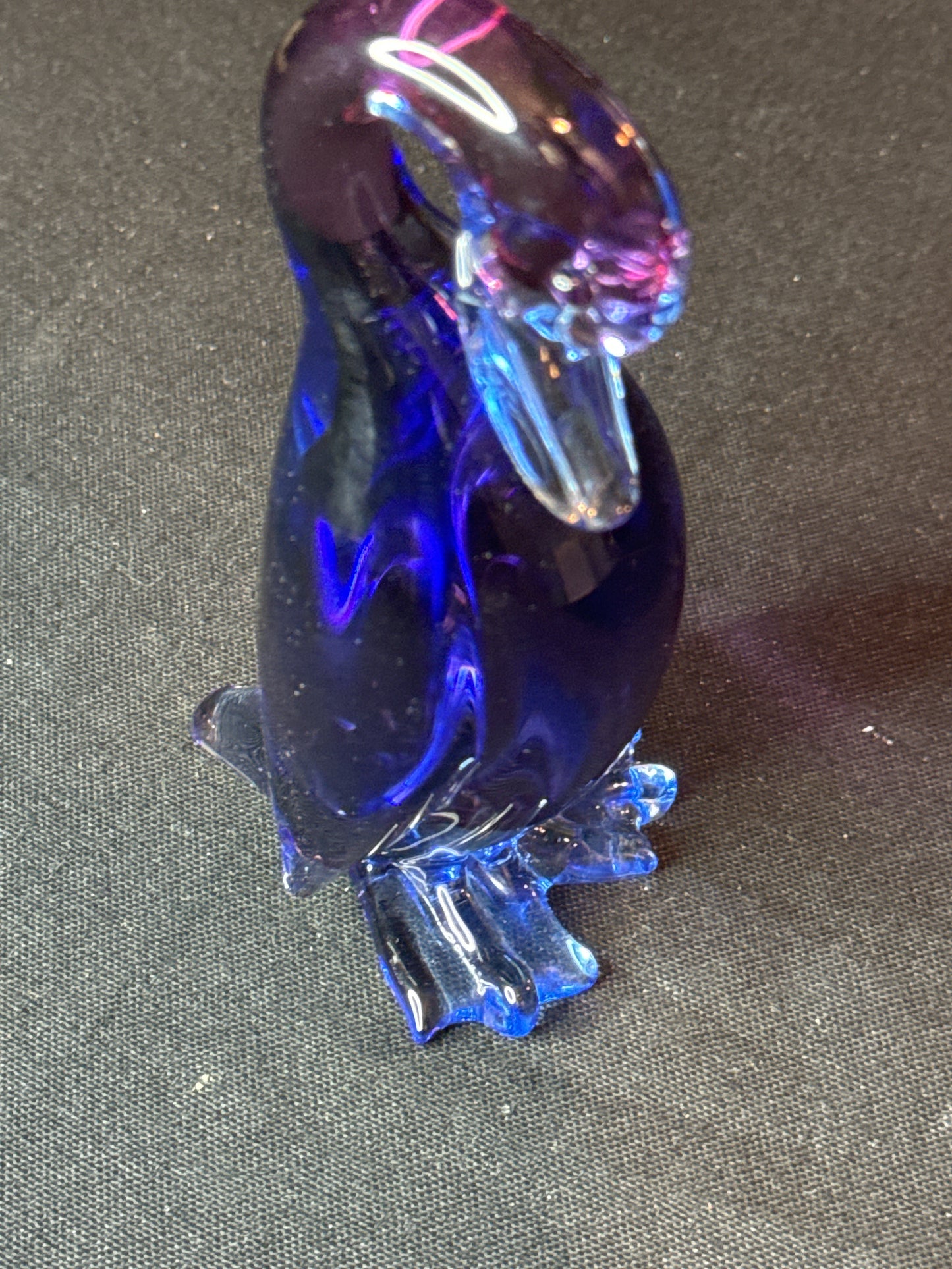 Murano Hand Blown Glass Blue & Purple Duck Figurine 6" Tall