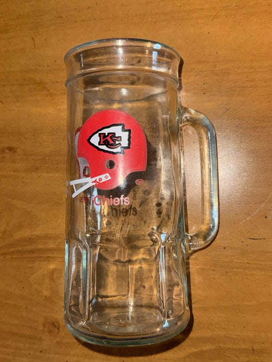 Vintage 1970's Fisher NFL Kansas City Chiefs Tall Beer Mug Glass Stein 7" Tall