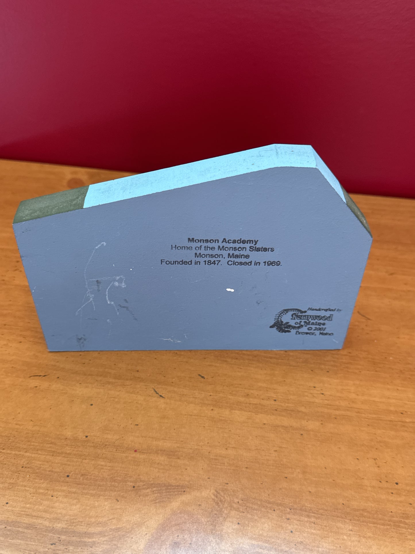 Monson Academy Home of the Monson Slaters Monson, ME Wooden Shelf Sitter Block Used