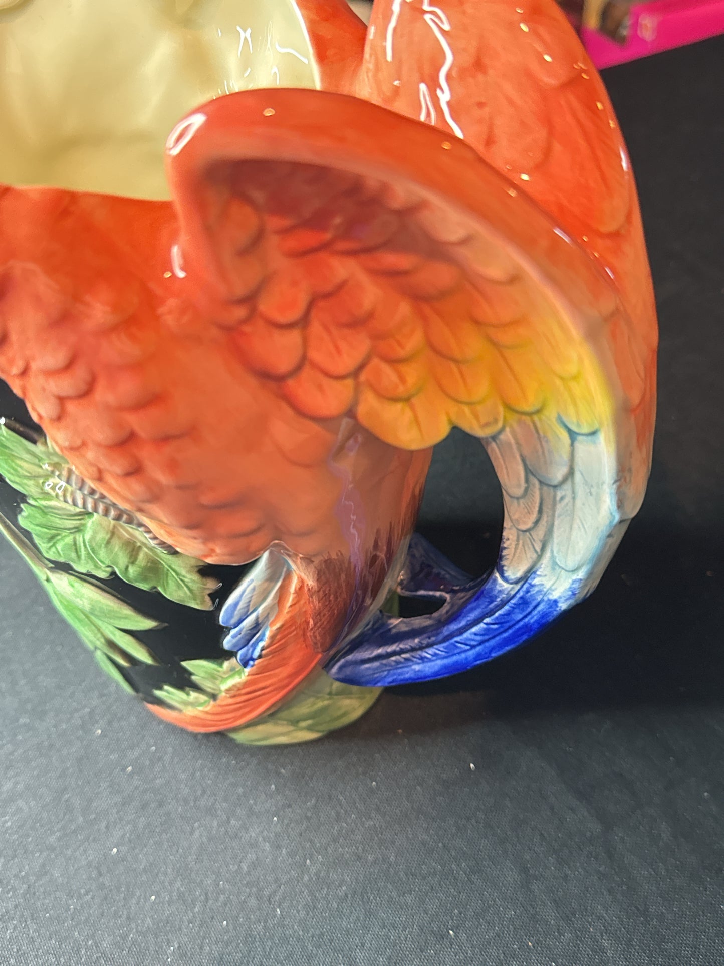 Fitz & Floyd Jungle Pattern Parrot Figural Pitcher 48oz 8.5" to Spout Excellent Condition