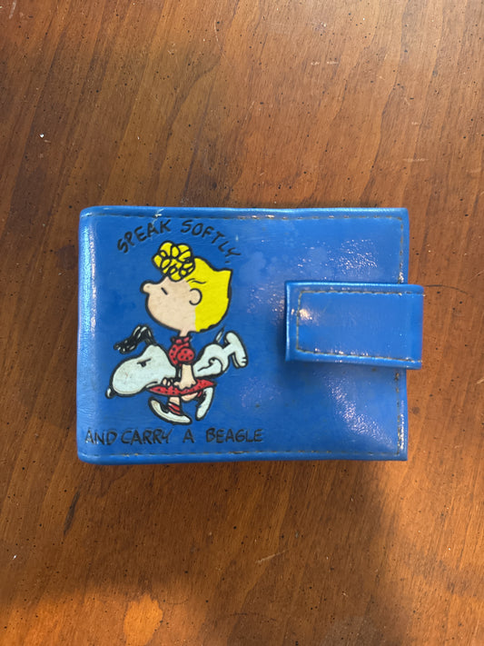 Vintage "Speak Softly and Carry a Beagle" Peanuts Wallet Blue 4.5" Wide