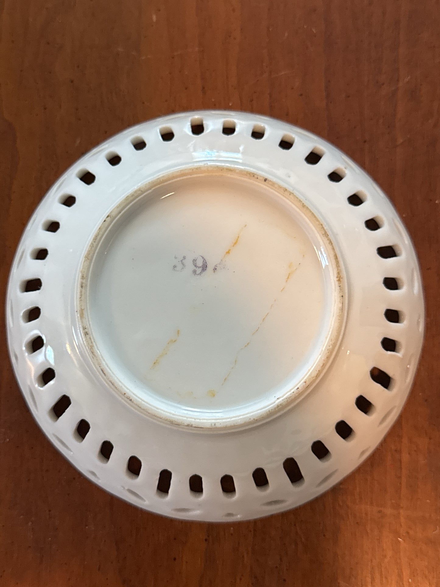 Vintage Small Reticulated Lattice Porcelain Trinket Dish Oriental Asian 5.25" Wide