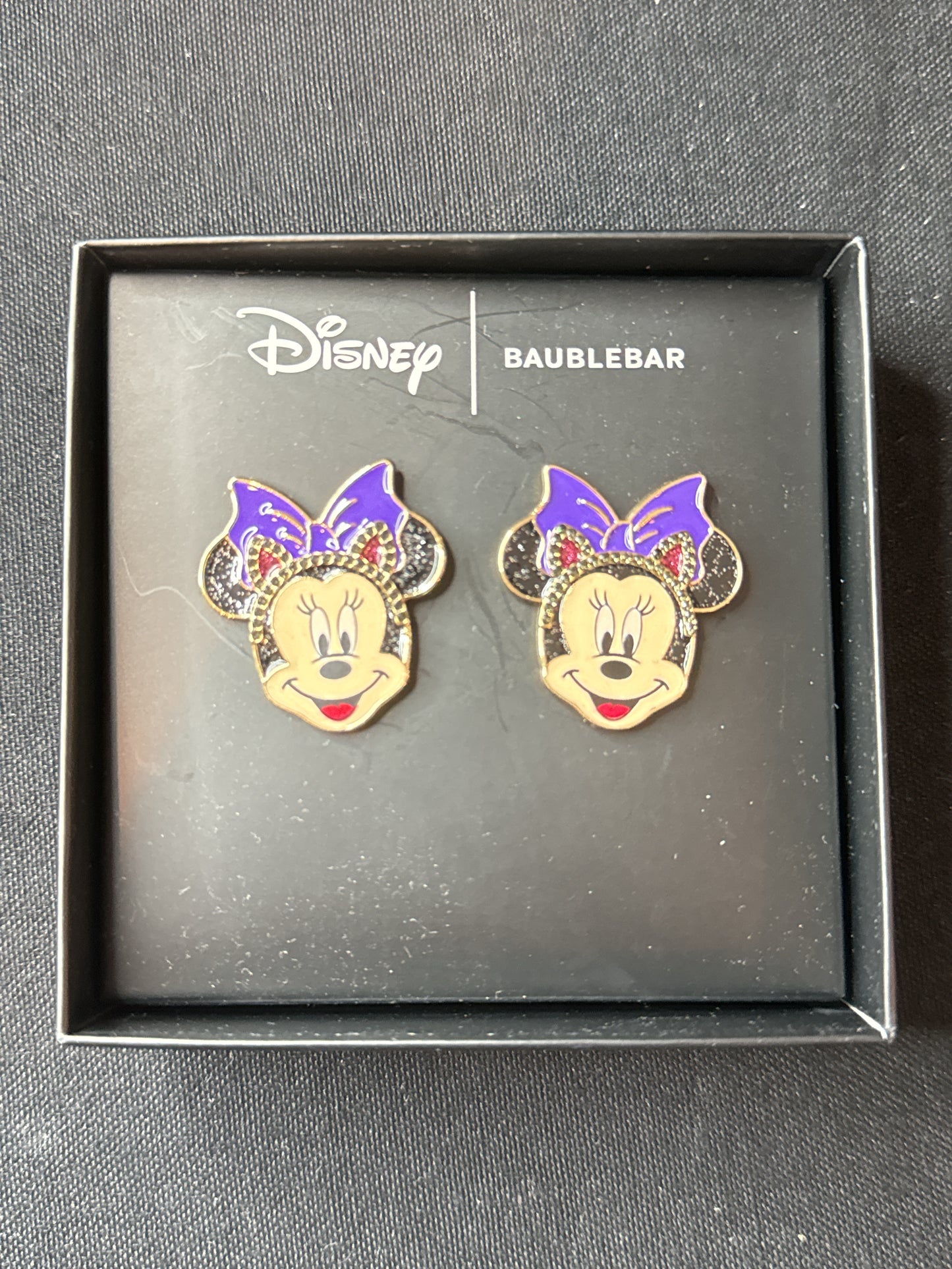 Disney Baublebar Minnie Mouse Purple Bow Earrings New in Box