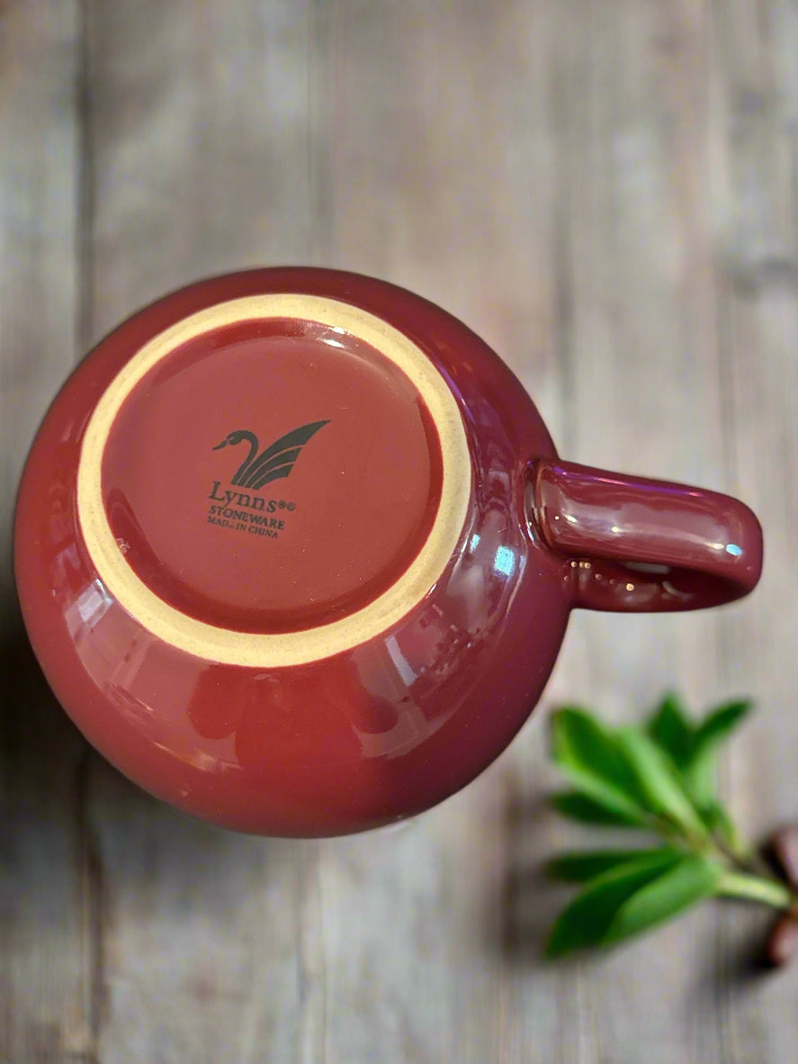 Lynns Stoneware Maroon Coffee Mug Cup 16oz Large