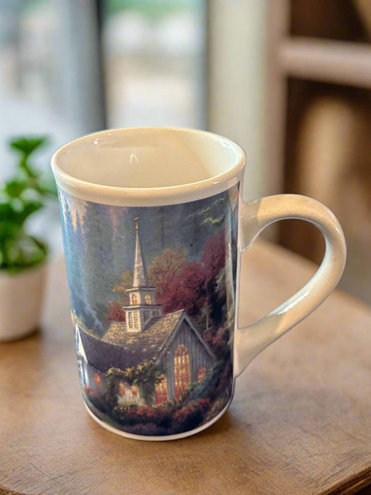 Thomas Kinkade The Forest Chapel 1999 Collectible Coffee Cup Mug 5" Tall