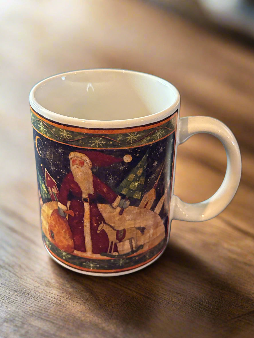 Vintage Susan Winget Rustic Holiday Winter Mug 3.75" Tall Christmas Scene