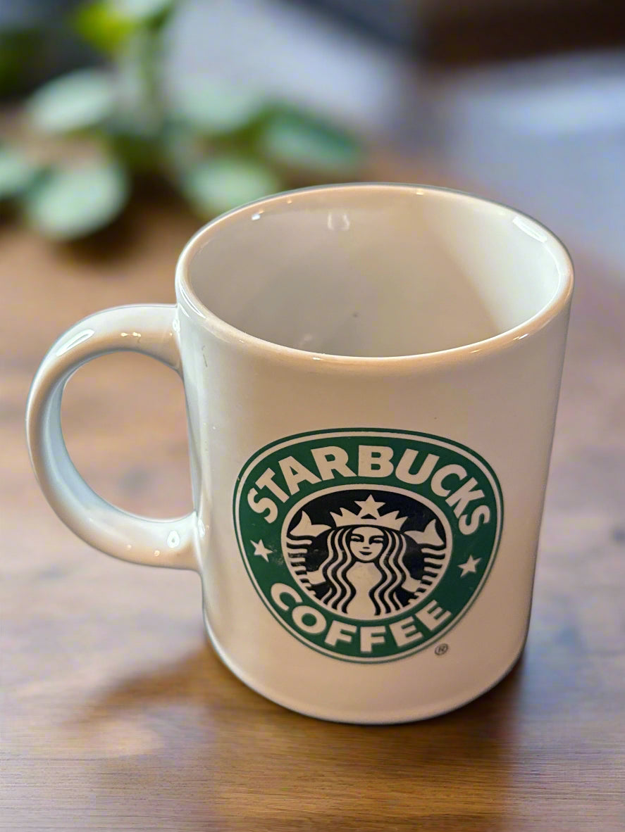 2008 Starbucks Coffee Cup Mug Vintage White Siren Split Tail Logo 3.75" Tall