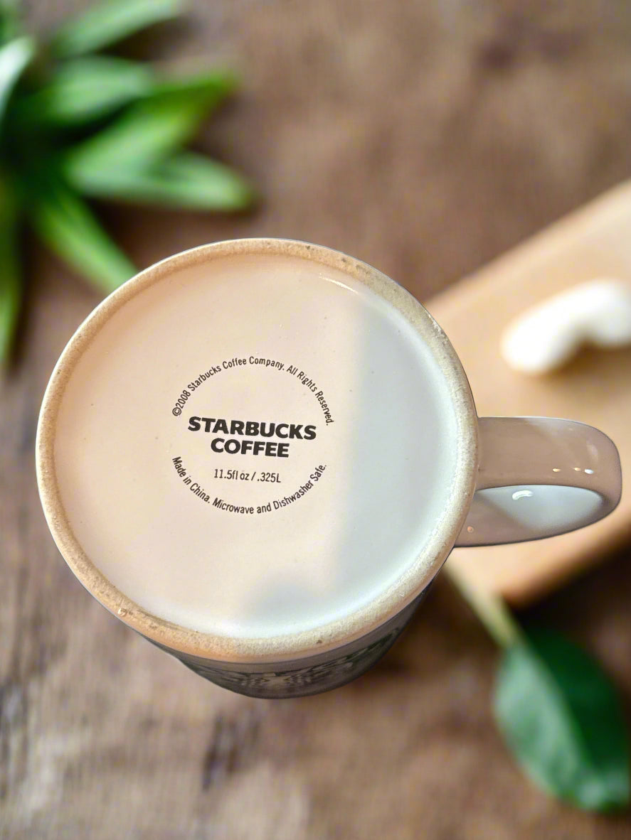 2008 Starbucks Coffee Cup Mug Vintage White Siren Split Tail Logo 3.75" Tall