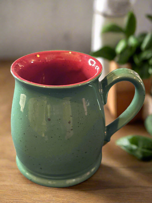 Colours By Alexander Julian Dark Green Maroon Stoneware Coffee Mug Cup 4 1/8" Tall