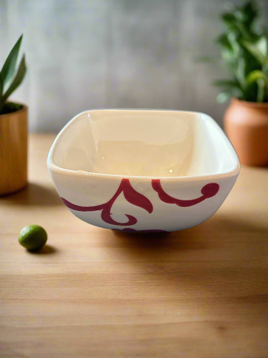 Ceramic Decorative Bowl Sandra by Sandra Lee Red Design on White 5.5" Wide 3.25" Tall