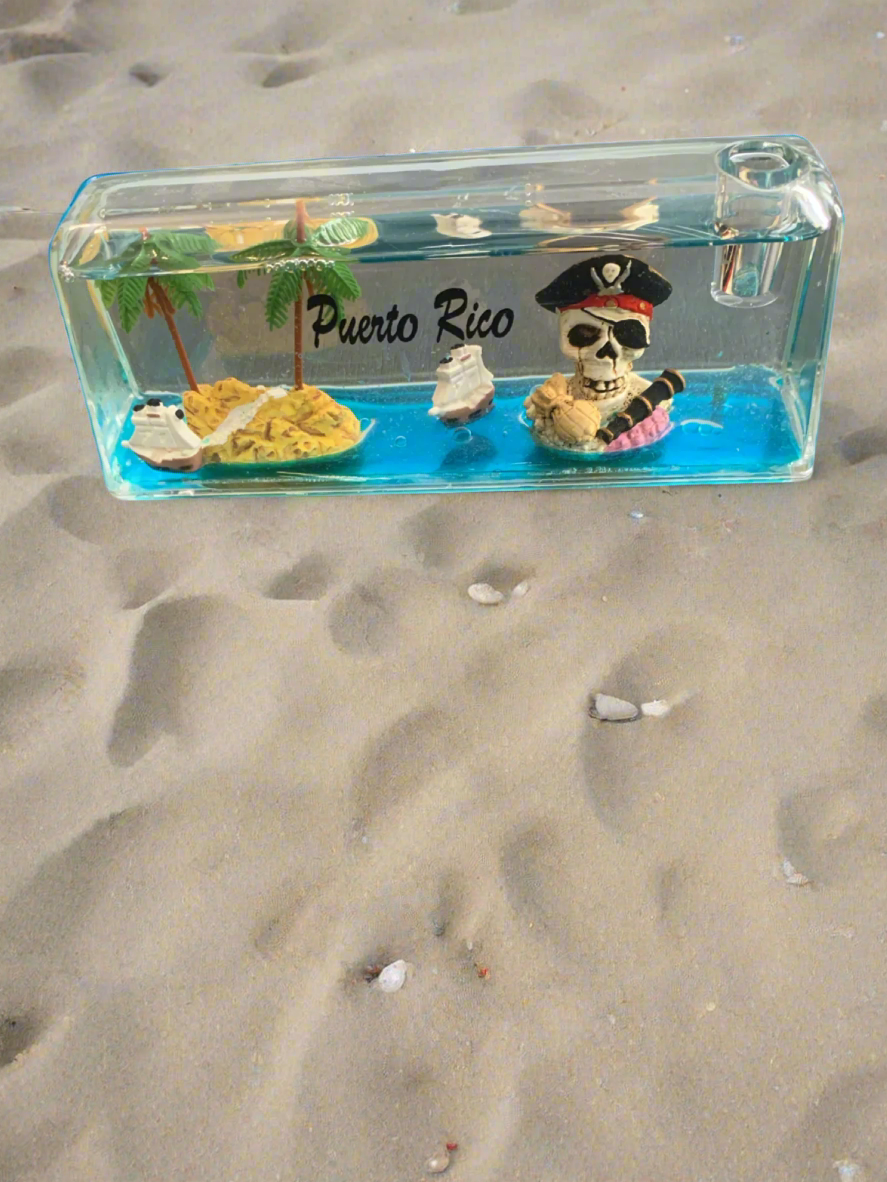 A Gift Corp "Puerto Rico" Liquid Wave Pirate Rectangular Single Pen Holder
