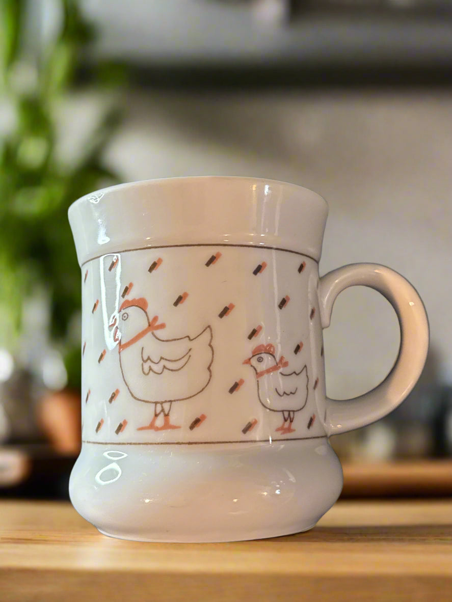 Vintage Chicken Coffee Cup Mug 3 7/8" Tall White With Chicken Inside Rim Unbranded