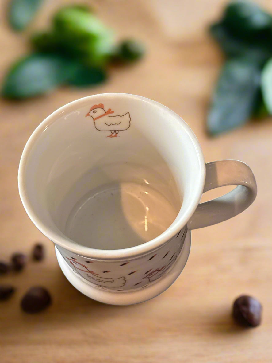 Vintage Chicken Coffee Cup Mug 3 7/8" Tall White With Chicken Inside Rim Unbranded