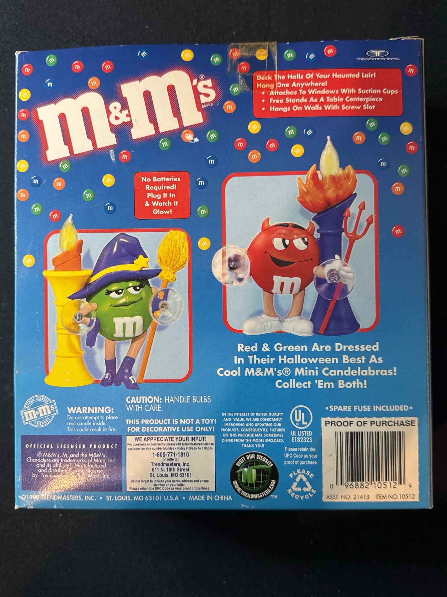 1999 Trendmasters M&M's Halloween Mini Candelabra Green M&M New Original Box