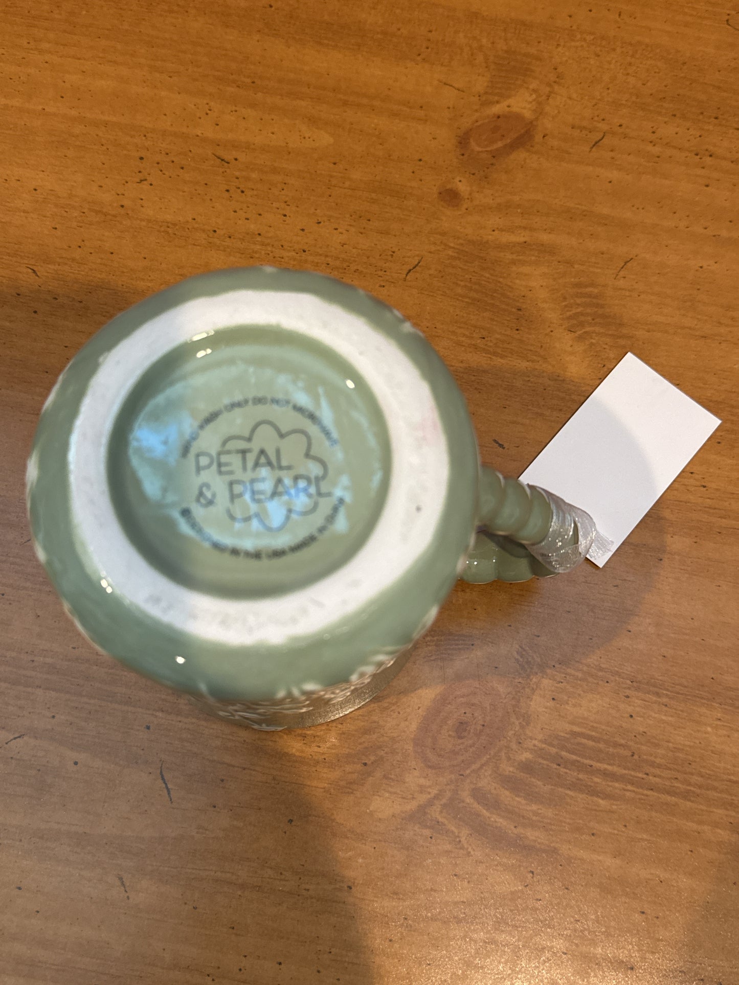 Petal & Pearl Green Floral Coffee Cup Mug 4.5" Tall New