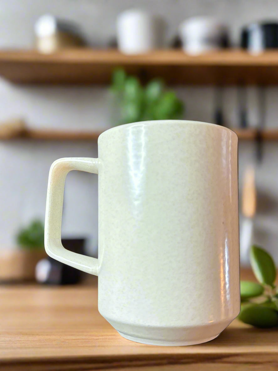 Vintage Ceramic Sandstone Speckled Coffee Cup Mug Square Handle Unbranded 4.5" Tall