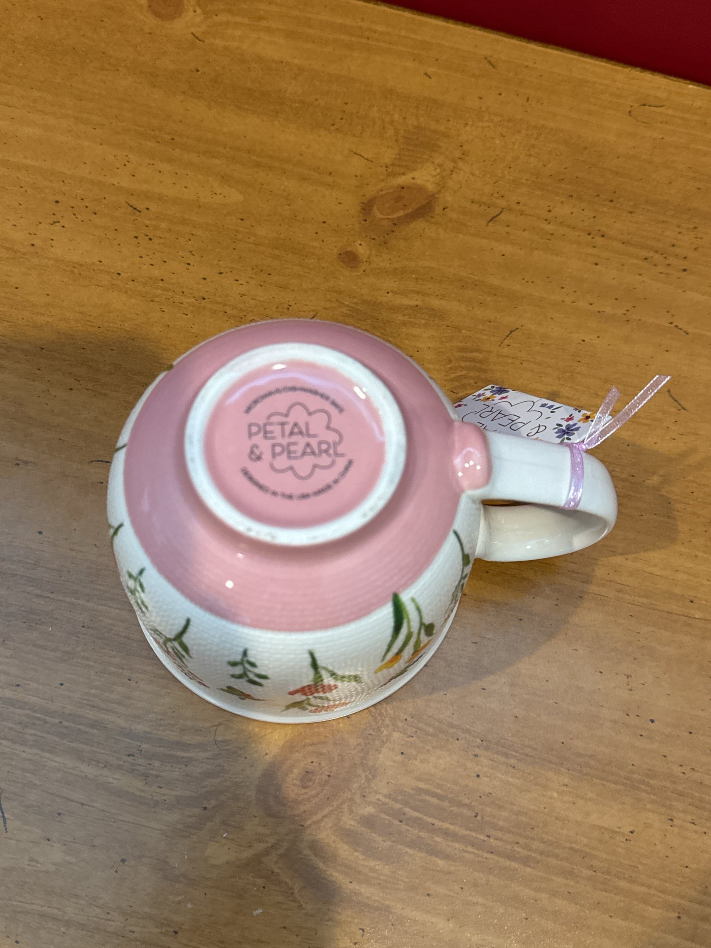 Petal & Pearl Pink Textured Floral Coffee Cup Mug 4" Tall New