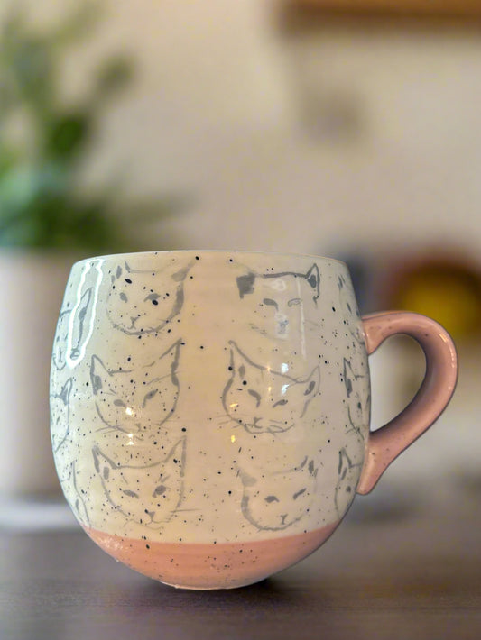 Ceramic Cat Mug by Leah Reena Goren for Anthropologie Pink Handle and Base Cat Inside