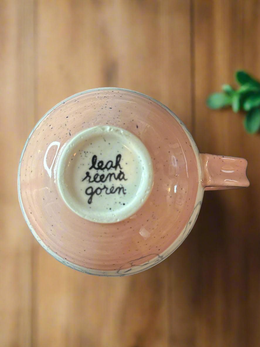 Ceramic Cat Mug by Leah Reena Goren for Anthropologie Pink Handle and Base Cat Inside