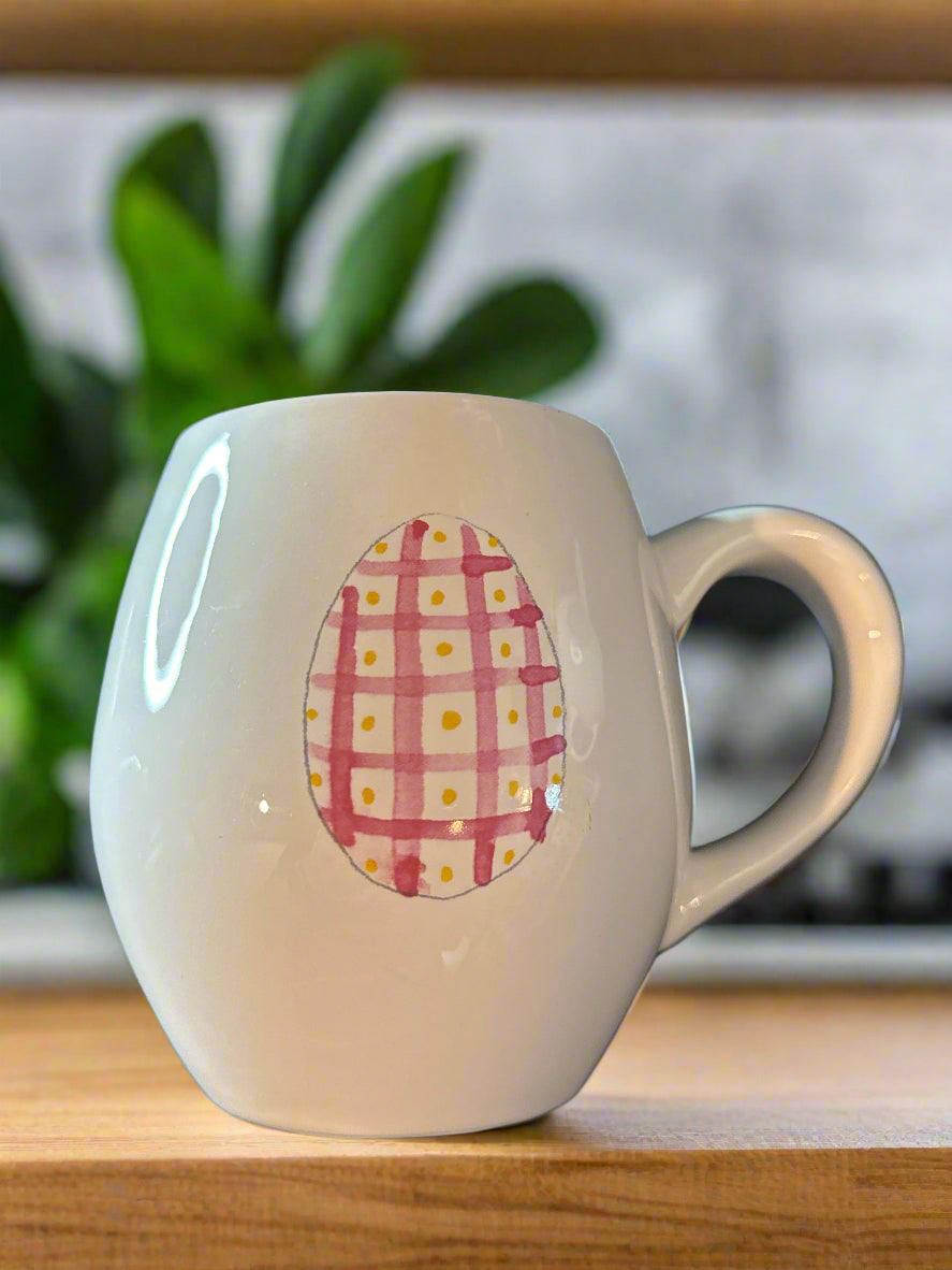 Rae Dunn Artisan Collection by Magenta "Happy Easter" Egg Pink Coffee Cup Mug 4.5" Tall