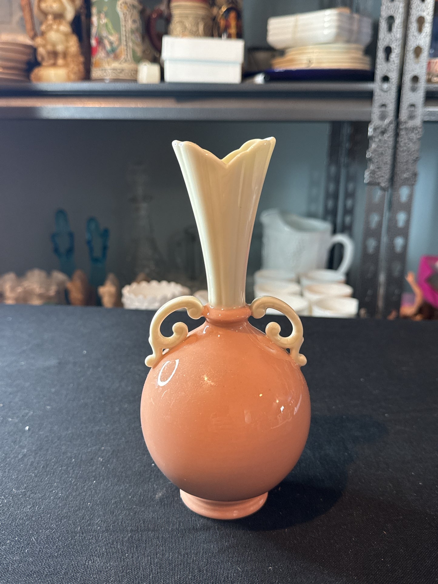 Lenox Classic Coral Double Handle Bulbous Bud Vase 8" Tall Pink Ivory