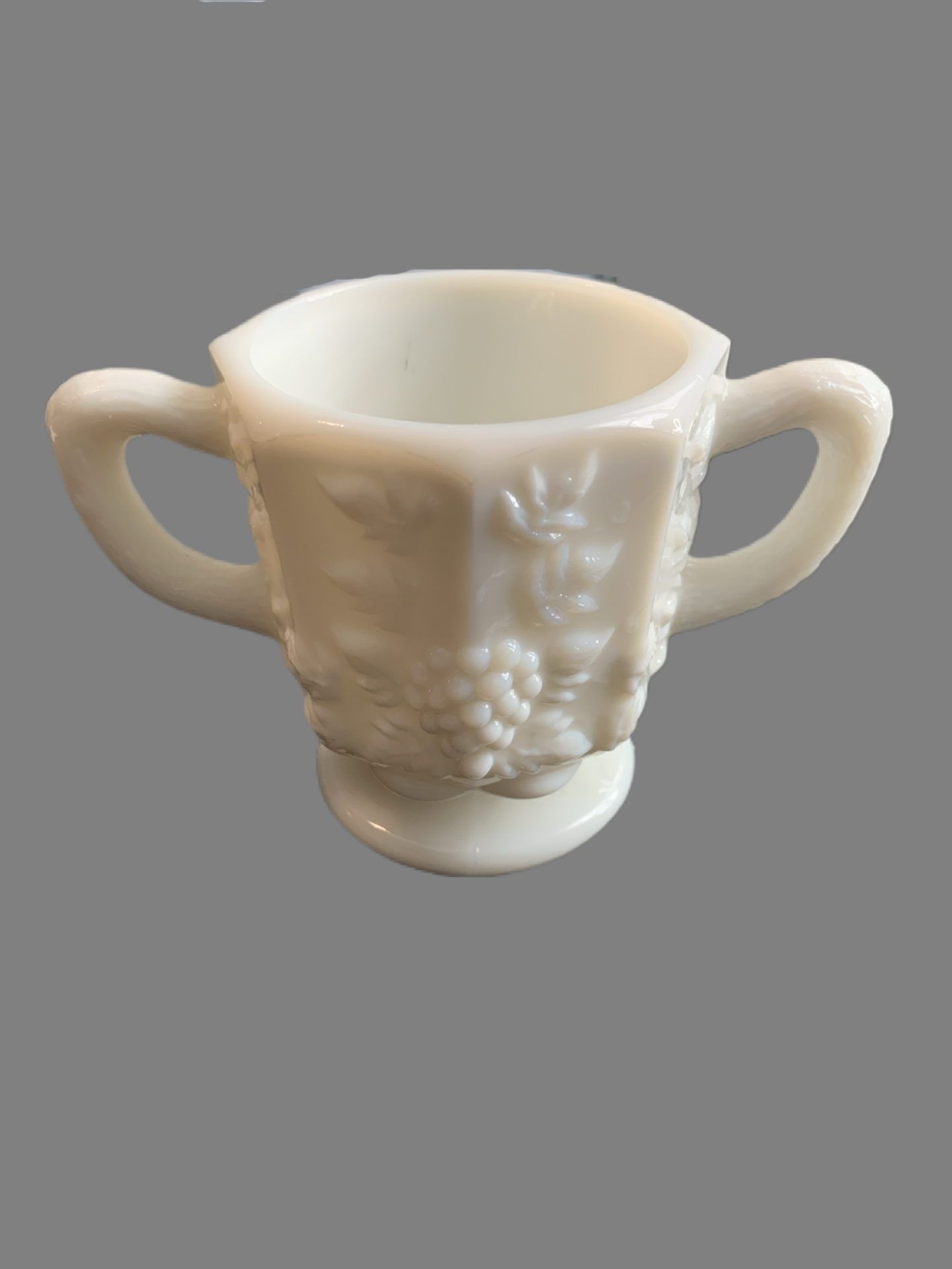 Westmoreland Milk Glass Grape Leaf Pattern Sugar Holder & Oval Gravy Boat Saucer 9.25"