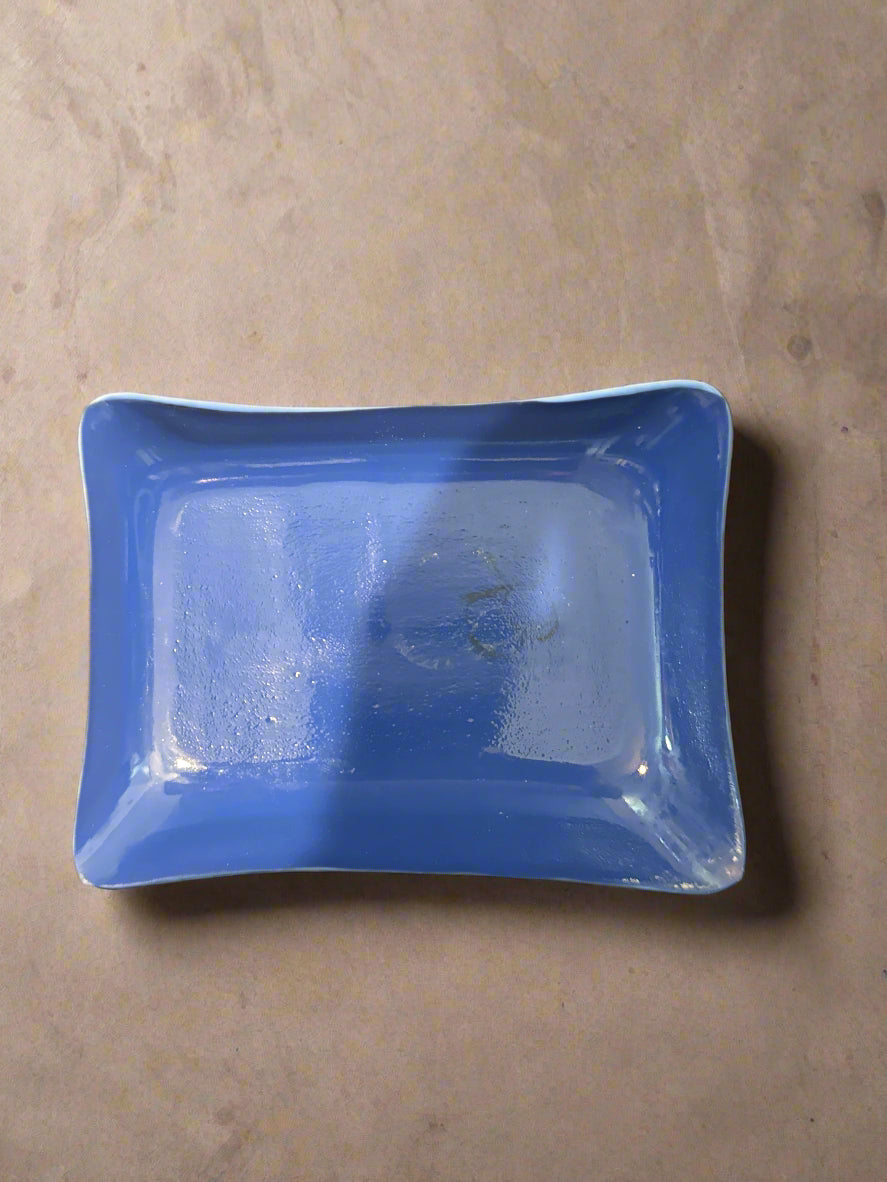 Fused Glass Beach Art Soap Dish Handmade 5 1/8" Long x 3.75" Wide