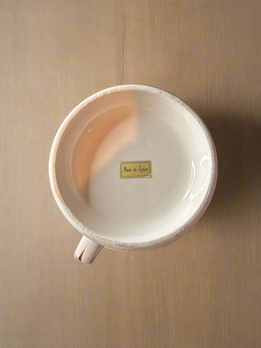 Vintage Mustache Saver Mug Cup White w/ Gold Trim - 1904 Lanchester 12 - 4" Tall