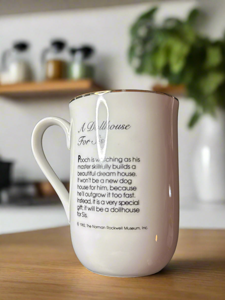 Norman Rockwell Coffee Cup Mug 4 1/8" Tall 8 oz "A Dollhouse For Sis" 1982