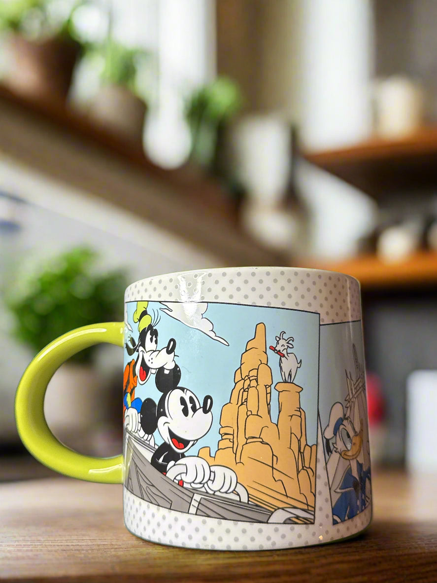 Disney Parks Coffee Cup Mug Big Thunder Space Mountain Jungle Cruise Mickey 3 5/8" Tall