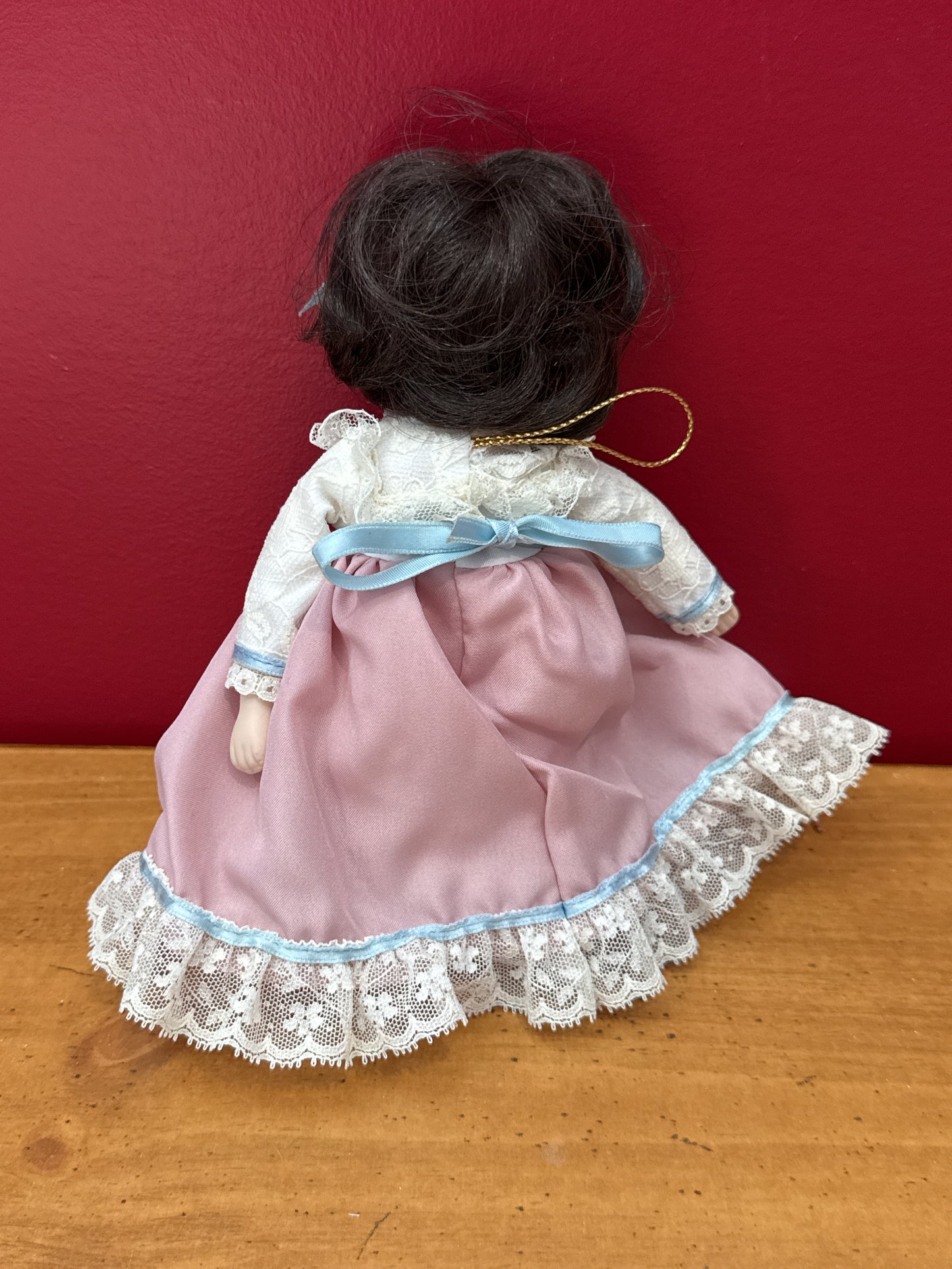 Vintage Gorham Porcelain Articulated Doll 1983 Pink Blue White No Stand