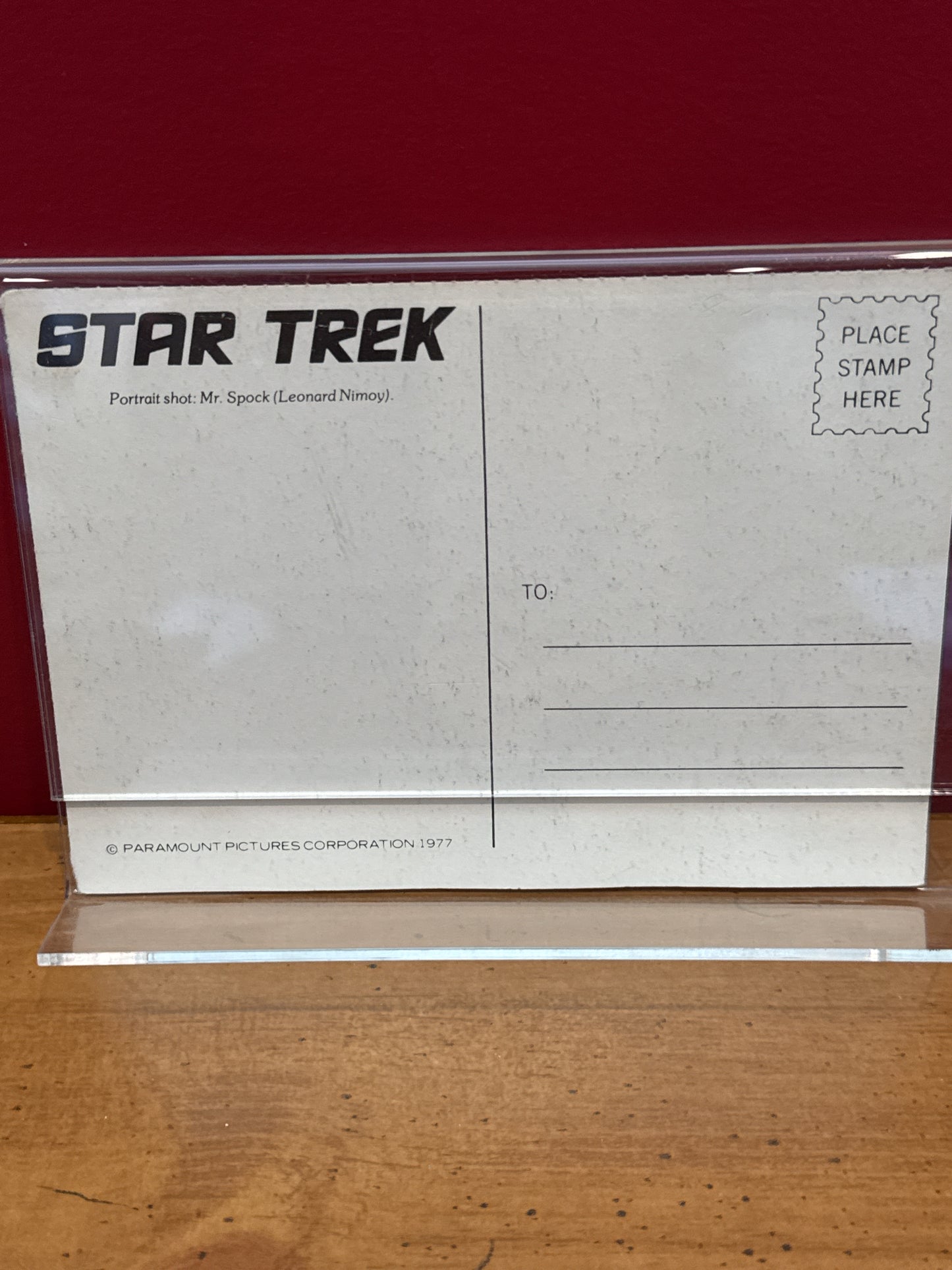 Star Trek Mr. Spock Leonard Nimoy Post Card 1977 with Plastic Stand