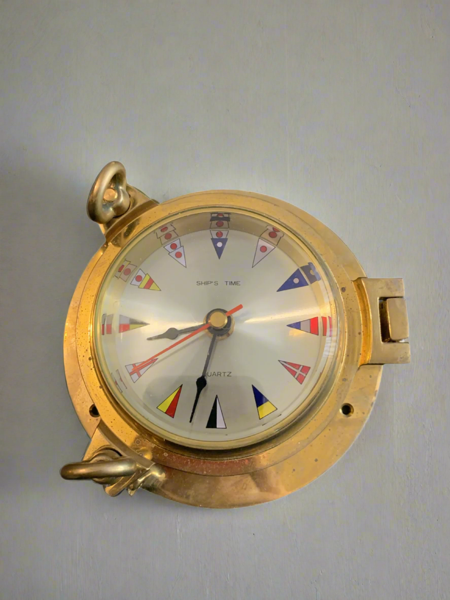 5 Inch Brass Porthole Nautical Flags Clock, Nautical Wall Hanging Decor