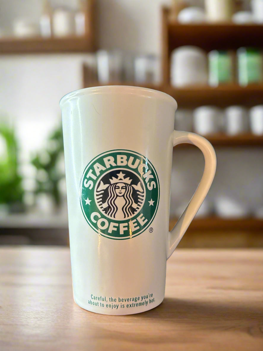 Starbucks 6" Tall White Coffee Mug Cup Green Siren Logo (2006)